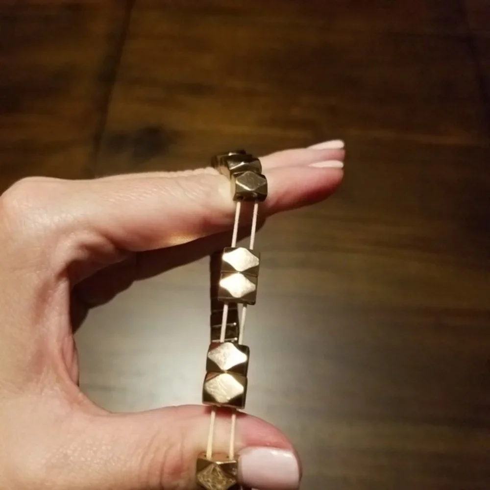 Fossil Rose Gold Geometric Bracelet Shiny Stretch Preppy Boho Bride Classic Work - Picture 4 of 6